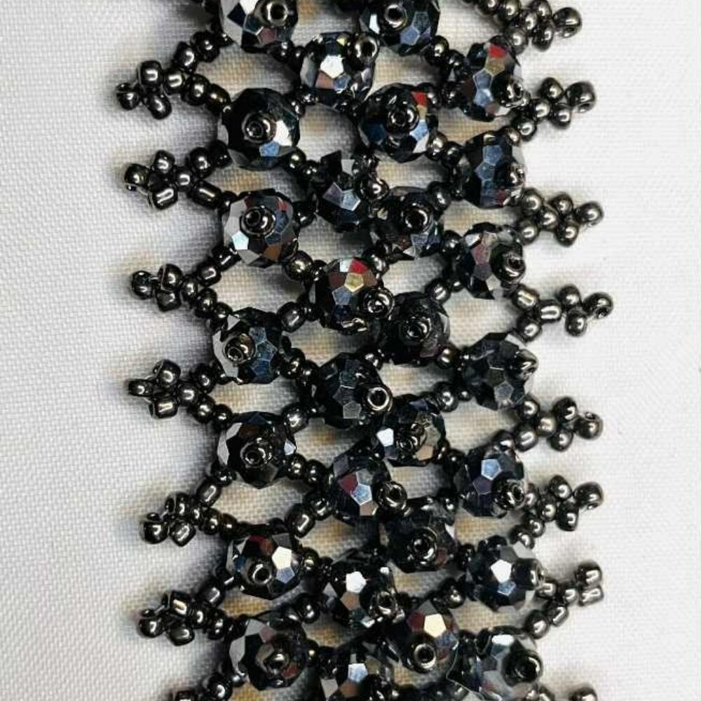 Vintage Victorian Style Black Beaded Bracelet Faceted Glass 18 cm